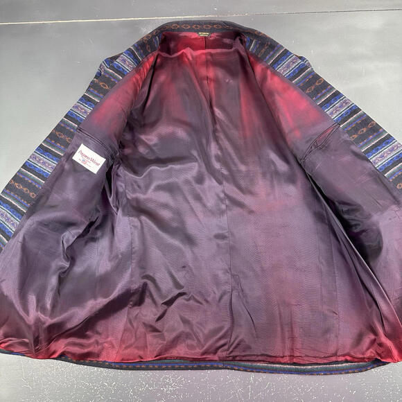 VTG Pagano West Blazer Mens 48 Long Blue Aztec AOP Stockman Wool USA NWT - Picture 2 of 9